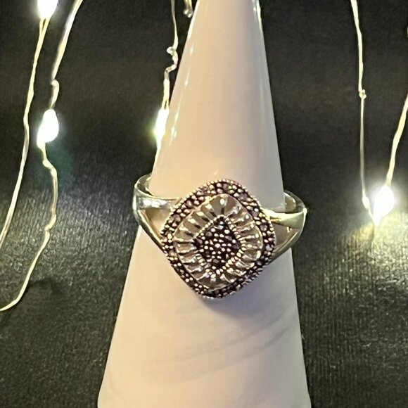 Nevada Silver Mine Jewelry - Vintage Nevada Silver Mine Sterling Silver & Marcasite Ring (Size 10)